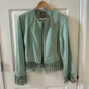 Double D Ranch Suede Jacket Fringe Mint green color cowgirl western festival HTF